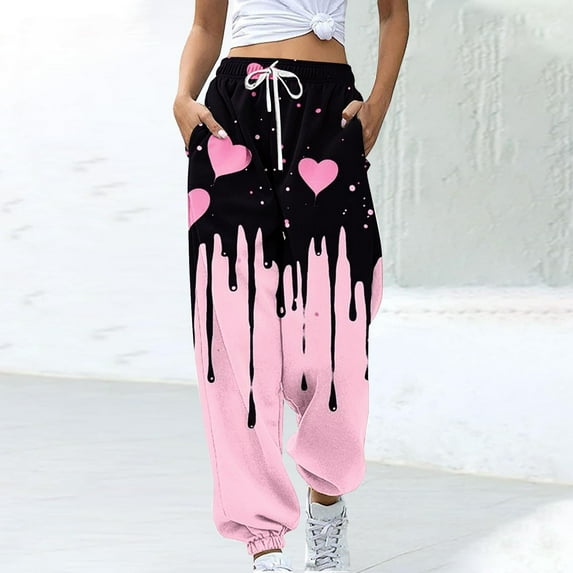 LEBONYARD Wide Leg Pants Clearance,Clearance Pants for Women Plus Size,Women's Casual Trousers Printing Drawstring Pants Waist Long Pants Sweatpants with Pocket Multicolor L
