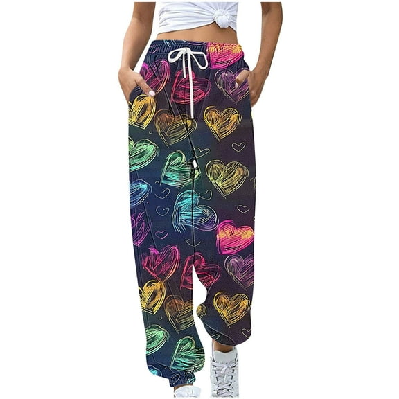 LEBONYARD Wide Leg Pants Clearance,Plus Size Womens Pants Clearance,Women's Casual Trousers Printing Drawstring Pants Waist Long Pants Sweatpants with Pocket Multicolor S