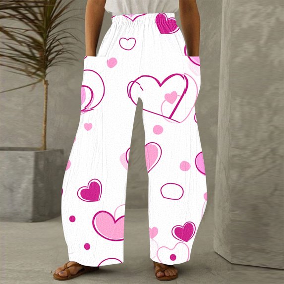 LEBONYARD Wide Leg Pants Clearance,Women Casual Printing Pockets Elastic Mid-Waist Comfortable Wide-Legged Loose Pants Multicolor XL