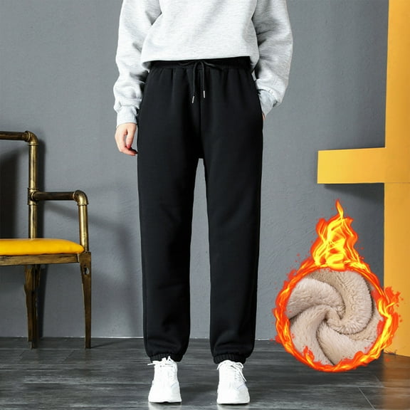 LEBONYARD Wide Leg Pants Clearance,Women's Solid Color Warm Lamb Fleece Pants Wear Warm Sweatpants and Ankle Sweatpants Casual Pants Black S