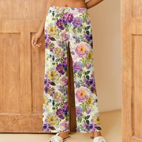 LEBONYARD Wide Leg Pants Woman Linen Pants,Pants for Women Clearance,Women's Printed Fashionable Loose and Comfortable Sleeping Pants Multicolor S