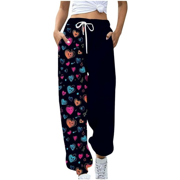 LEBONYARD Wide Leg Pants Woman Linen Pants,Women's Casual Trousers Printing Drawstring Pants Waist Long Pants Sweatpants with Pocket Multicolor XXL