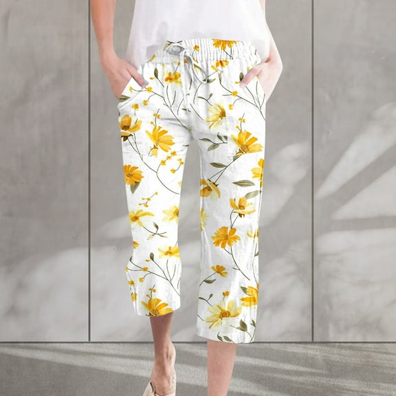 LEBONYARD Wide Leg Pants for Women,Plus Size Pants for Women,Women Casual Pants Straight Leg Drawstring Elastic Waist Loose Comfy Trousers with Pockets Yellow XXL