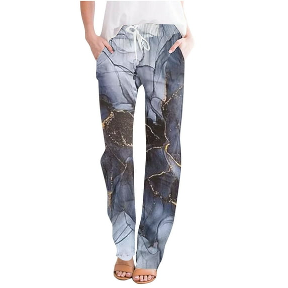 LEBONYARD Wide Leg Pants for Women Plus Size,Pants for Women Plus Size Clearance,Women Casual Pants Straight Leg Drawstring Elastic Waist Loose Comfy Trousers with Pockets Multicolor S