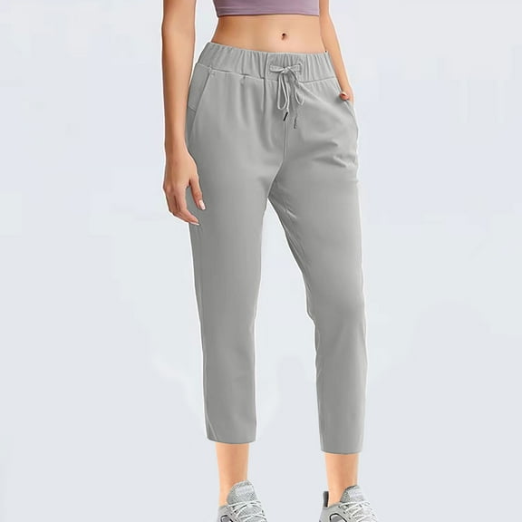 LEBONYARD Wide Leg Pants for Women,Women's Quick-drying Fabric Loose Yoga Pants Elastic Drawstring Straight Casual Fitness Solid Color Sweatpants Nine-minute Pants Gray M