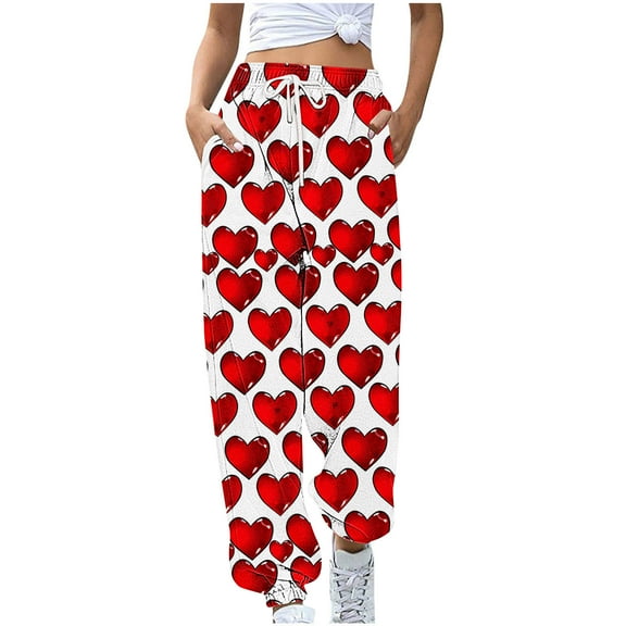 LEBONYARD Wide Leg Pants for Women,Womens Pants Clearance Cargo,Women's Casual Trousers Printing Drawstring Pants Waist Long Pants Sweatpants with Pocket Multicolor L