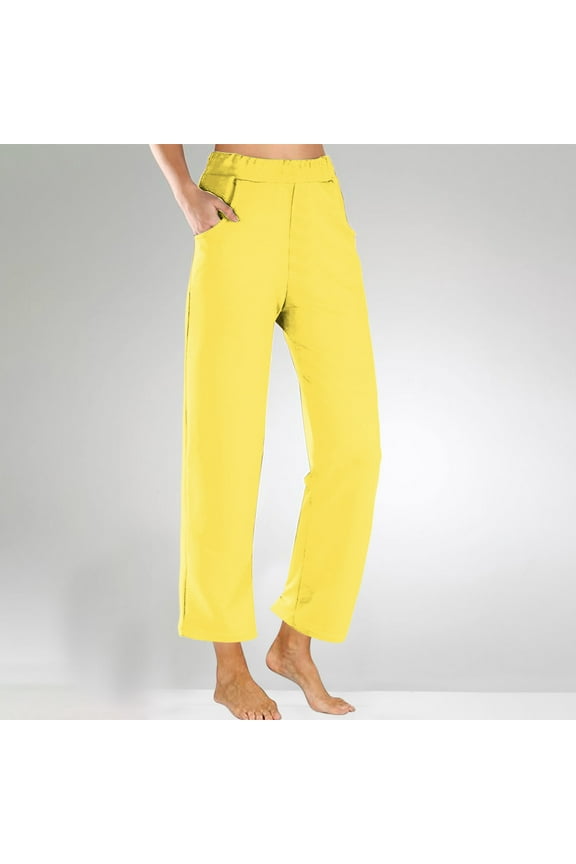 Wide Leg Pants for Women,Womens Pants Cargo,Womens Cropped Pants Gradient Summer Beach Pants Crop Wide Leg Pants Loose Yoga with Pockets Yellow XXL
