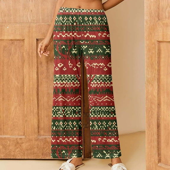LEBONYARD Wide Leg Pants for Women,Womens Trousers High Waisted,Women's Christmas Printed Fashionable Loose and Comfortable Sleeping Pants Multicolor L