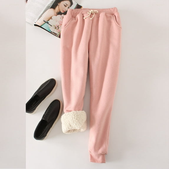 LEBONYARD Wide Leg Pants for Women Plus Size,Clearance Pants for Women under $5,Women Warm Fitness Lamb Leggings Winter Fleece Legging Pants Pink M