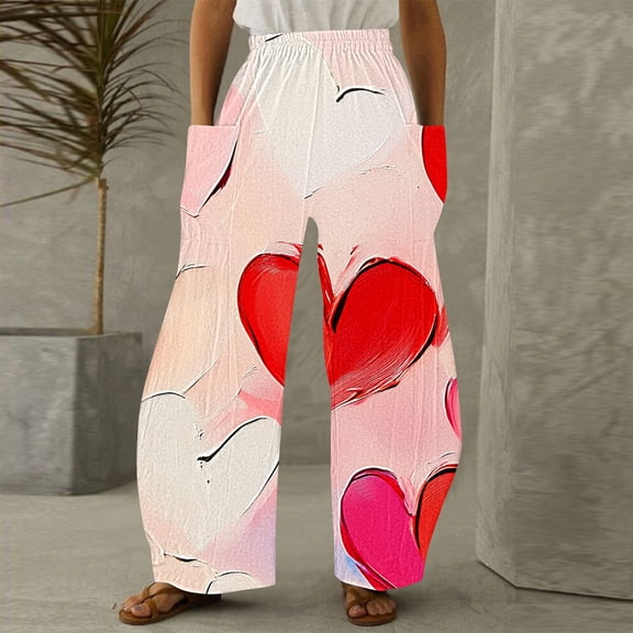 LEBONYARD Wide Leg Pants for Women Plus Size,Women Casual Printing Pockets Elastic Mid-Waist Comfortable Wide-Legged Loose Pants Multicolor XXL