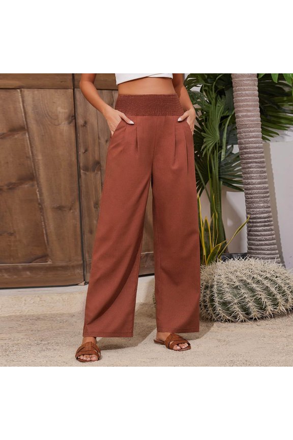 Wide Leg Pants for Women Plus Size,Women's Casual Fashion Elastic-waist Pants Loose Casual Pants Wine L