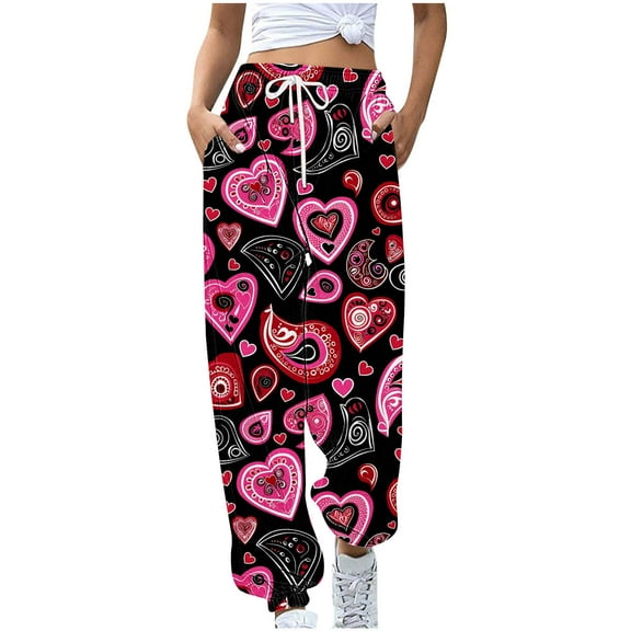 LEBONYARD Wide Leg Pants for Women Plus Size,Women's Casual Trousers Printing Drawstring Pants Waist Long Pants Sweatpants with Pocket Multicolor S