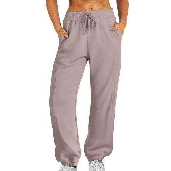 LEBONYARD Wide Leg Pants for Women,Women Sweatpants Baggy Loose Mid Rise Fleece Workout Active Long Jogger Sweat Pants with Pockets Khaki L