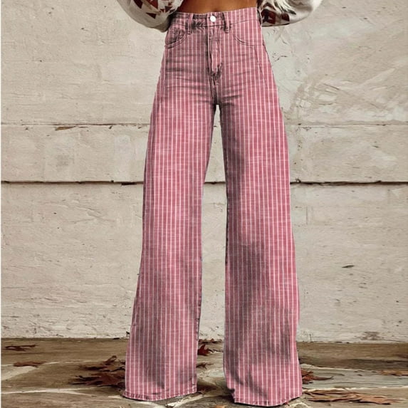 LEBONYARD Wide Leg Pants for Women,Womens Trousers High Waisted,Women'S Casual Straight Leg Jeans with Button Pockets Pink L