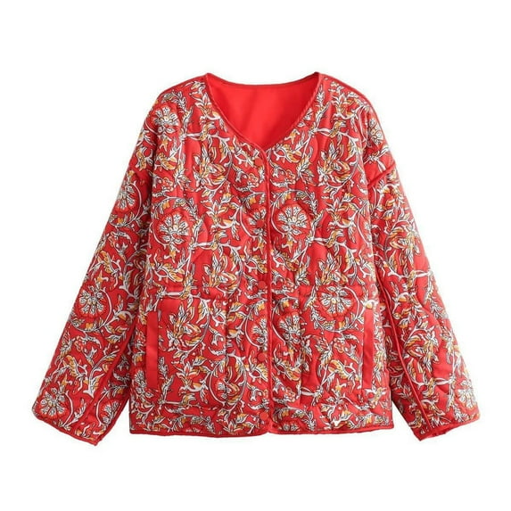 LEBONYARD Winter Coats for Women,Womens Jackets and Coats Plus Size Winter,Women's Winter Fashion Printed Loose Ethnic Style Thin Cotton Jacket Red XS