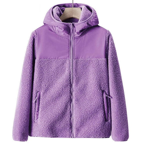 LEBONYARD Winter Coats for Women,Ladies Dehi Fleece + Lamb Fleece Thickened Warm Hooded Fleece Jacket Purple XL