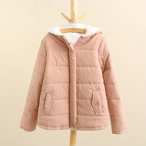 LEBONYARD Winter Coats for Women Plus Size,Winter Women Warm Coat Hooded Jacket Slim Outwear Plus Thick Velvet Pink M