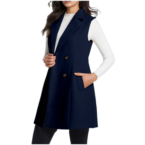 LEBONYARD Woman's Trendy Lapel Collar Solid Colored Sleeveless Button Coat Casual Long Length Loose Warm Fitting Pocket Outerwear Jacket Coat