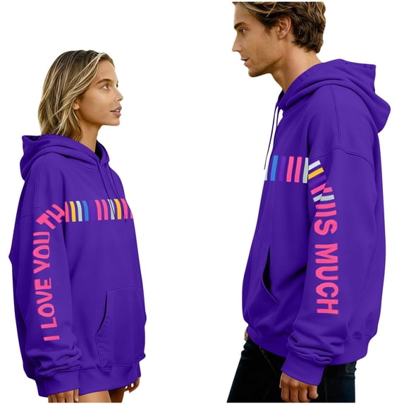 LEBONYARD Women And Men Trendy Plus Size Drawstring Hooded Valentine's Day Printed Comfy Solid Long Sleeve Casual Loose Warm Fit Pullover Sweatshirts