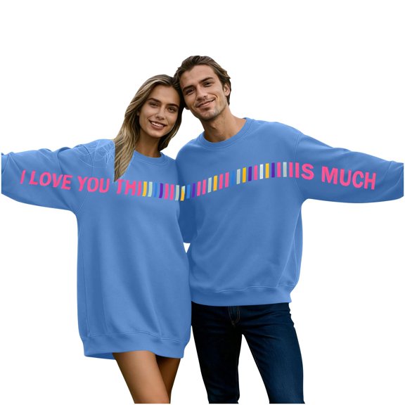 LEBONYARD Women And Men Trendy Plus Size Valentine's Day Printed Comfy Solid Colored Long Sleeve Casual Loose Warm Fit Hoodless Pullover Sweatshirts