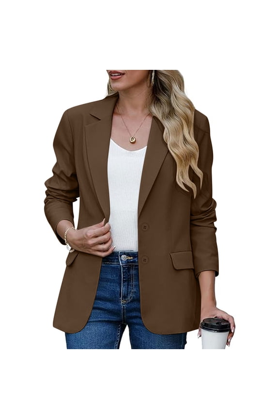 Women Blazers Clearance,Womens Blazers on Clearance,Womens Bussiness Casual Blazers Open Front Long Sleeve Work Office Blazer Jacket with Shoulder Pads Fall Fashion 2024 Brown XL