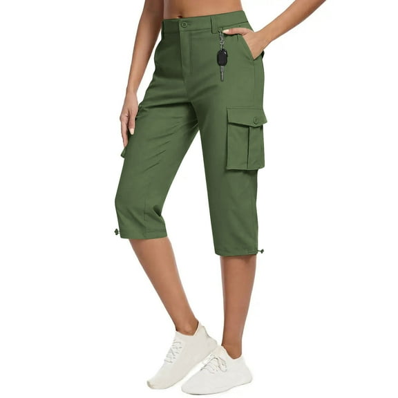 LEBONYARD Women Jogger Pants Casual Sweatpants Style,Capris Womens Pants with Pockets Loose Casual Dressy Lightweight Ladies Baggy Cargo Shorts Capris for Hiking Army Green XXL
