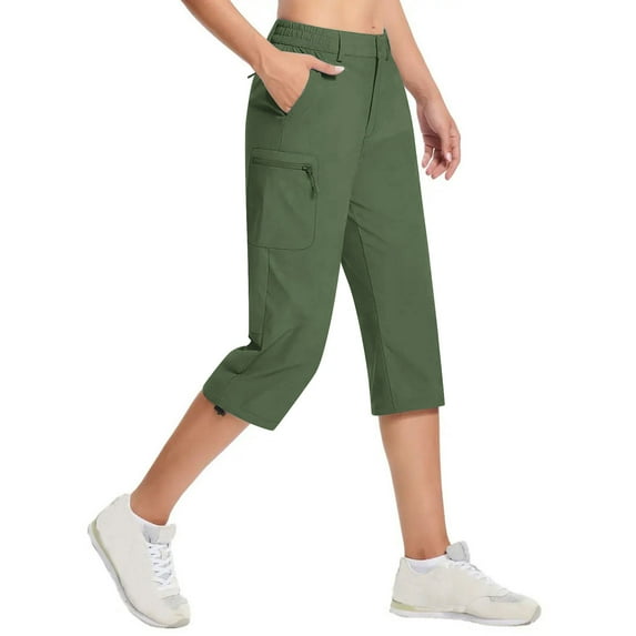 LEBONYARD Women Straight Leg Jeans Modern Classic,Capris Womens Pants with Pockets Loose Casual Dressy Lightweight Ladies Baggy Cargo Shorts Capris for Hiking Army Green S