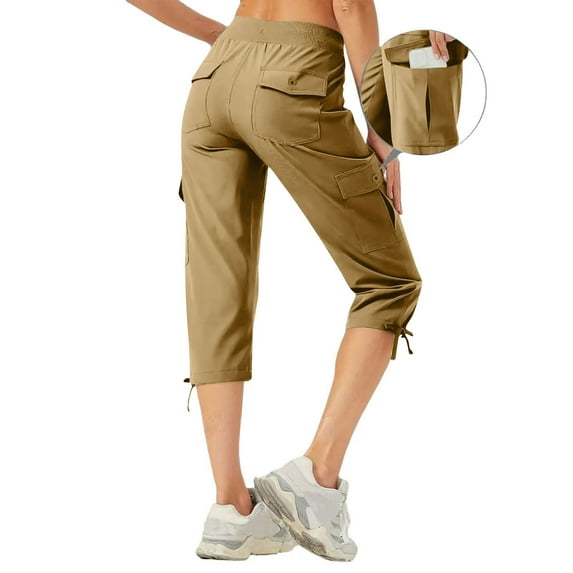 LEBONYARD Women Straight Leg Jeans Modern Classic,Capris Womens Pants with Pockets Loose Casual Dressy Lightweight Ladies Baggy Cargo Shorts Capris for Hiking Khaki S