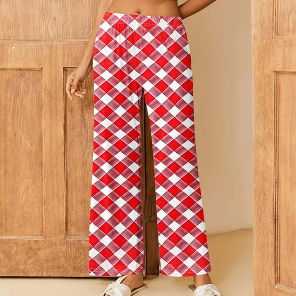 LEBONYARD Women Wide Leg Pants Loose High Waist Trousers,Women's Christmas Printed Fashionable Loose and Comfortable Sleeping Pants Multicolor M