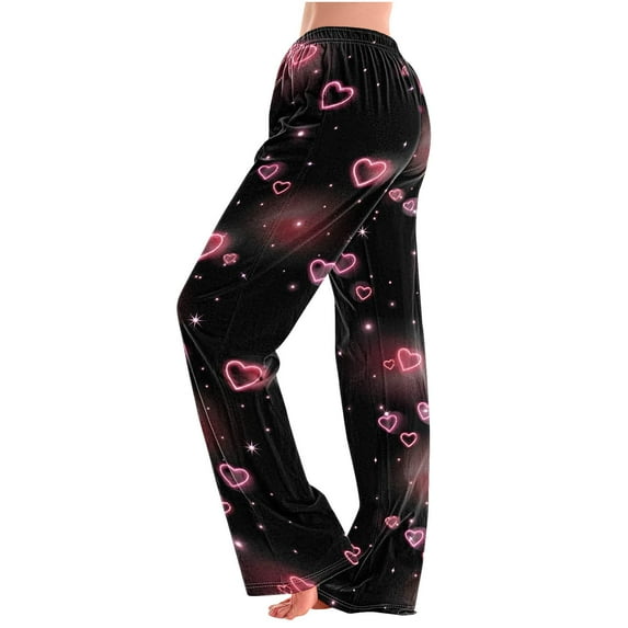 LEBONYARD Women Wide Leg Pants Loose High Waist Trousers,Women's Home Pocket Print Pajamas Daily Home Clothes Long Pants Black L