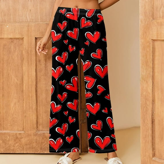 LEBONYARD Women Wide Leg Pants Loose High Waist Trousers,Womens Pants Clearance Clothes under $5,Women's Printed Fashionable Loose and Comfortable Sleeping Pants Multicolor XXL