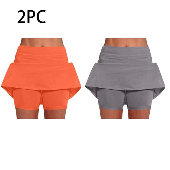 LEBONYARD Women's Breathable Quick-Dry Yoga Skort,Women's New Color Mid-waist Skirt Pants Sports Casual Shorts Bottoming Skirt Pants Orange M