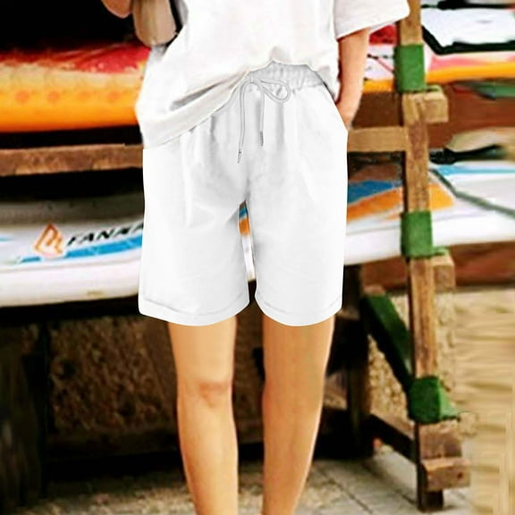 LEBONYARD Women's Capri Pants-Perfect for a Retro Style,Women's Casual Solid Color Drawstring Capris White XL