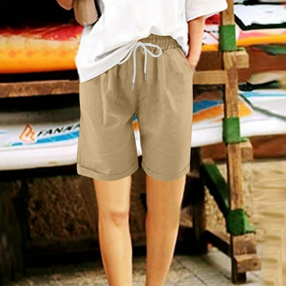 LEBONYARD Women's Capri Pants-Solid Colors for a Classic Style,Women's Casual Solid Color Drawstring Capris Khaki M