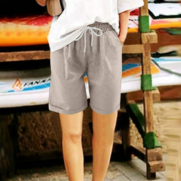 LEBONYARD Women's Capri Pants-The Ideal Choice for a Summer Day,Women's Casual Solid Color Drawstring Capris Gray XL