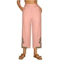 thumbnail image 1 of LEBONYARD Women's Capri Pants-The Latest Trend in Fashion,Women's Fashionable Solid Color Linen Embroidery Flower Loose Casual Trousers Pink XL, 1 of 6