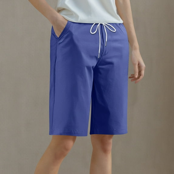 LEBONYARD Women's Capri Pants with a Fashion Twist,Women'S Solid Color Short Yoga Wear Fitness Sports Tennis High-Waisted Shorts Dark Blue XL