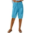 thumbnail image 1 of LEBONYARD Women's Casual Capris High Waisted,Women Summer Casual Elastic Waist Solid Color Pocket Capris Sky Blue M, 1 of 6