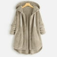 thumbnail image 1 of Spring Tops for Women LEBONYARD Women's Casual Faux Fur Hooded Jacket with Zipper,Women Casual Button Jacket Pockets Long Sleeve Hooded Winter Plain Casual Tops Coat Khaki XXXXXL, 1 of 9