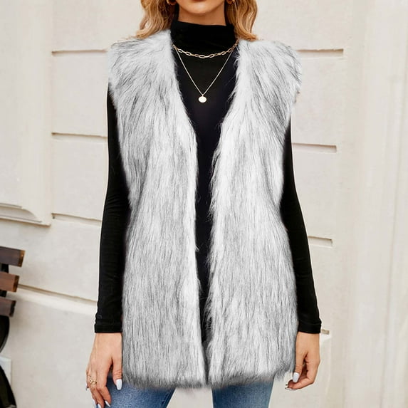 LEBONYARD Women's Casual Faux Fur Hooded Jacket with Zipper,Womens Ladies Warm Faux Furry Long Coat Jacket Winter Solid V-neck Outerwear Gray XL