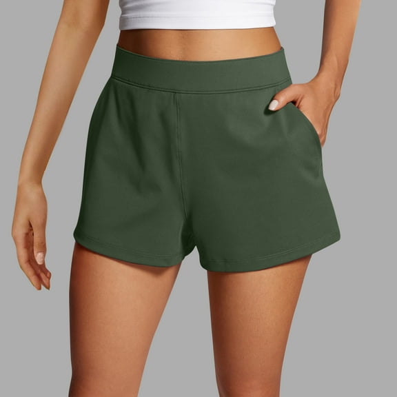 LEBONYARD Women's Casual High Rise Drawstring Shorts,Women Summer Solid Color Shorts Side Zipper with Pockets Army Green M