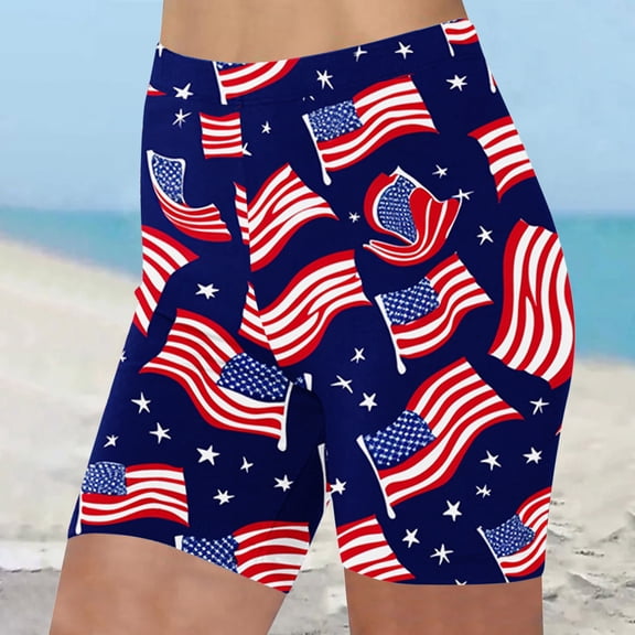 LEBONYARD Women's Casual High Rise Drawstring Shorts,Women's Shorts for a Cool Summer Day,Women's Independence Day High-waisted Summer Print Leggings Beach Shorts Blue XL