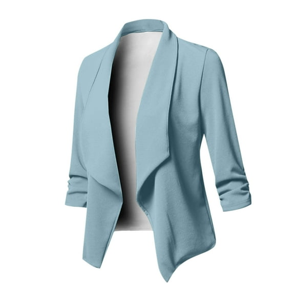 LEBONYARD Women's Casual Lightweight Blazer Jacket Suits,Women's Casual Blazer Open Front Lapel Long Sleeve Solid Color Print Suit Work Office Jackets Blazer Light Blue XXXL