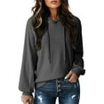 thumbnail image 1 of LEBONYARD Women's Casual Round Neck Drawstring Hooded Sweatshirts Fashion Solid Color Long Sleeve Soft Chic Warm Loose Fit 2025 Fall Sweatshirts, 1 of 9