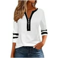 thumbnail image 1 of LEBONYARD Women's Casual V-Neck Half Zipper Color Block 3/4 Length Sleeve Fashion Pullover Tops, 1 of 6