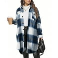 thumbnail image 1 of LEBONYARD Women's Classic Fashion Plaid Style Turn Down Collar Ladies Top Coat Long Sleeve Pocket Checkered Loose Fit Warm 2025 Fall Winter Out Wear, 1 of 2