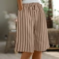 thumbnail image 1 of LEBONYARD Women's Cotton 5-Inch Shorts Relaxed Fit Casual,Fashion Womens Casual Stripe Elastic Loose Pants Straight Wide Leg Trousers with Pocket Half Shorts Pants Khaki XXXL, 1 of 9
