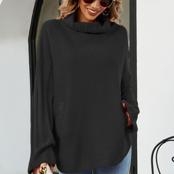 LEBONYARD Women's Crewneck Sweater,Mid Weight Women's Long Sleeve Knit Crewneck Casual 2024,Women's Autumn and Winter Solid Pullover Sweater Loose Oversize High Neck Sweater Black XL