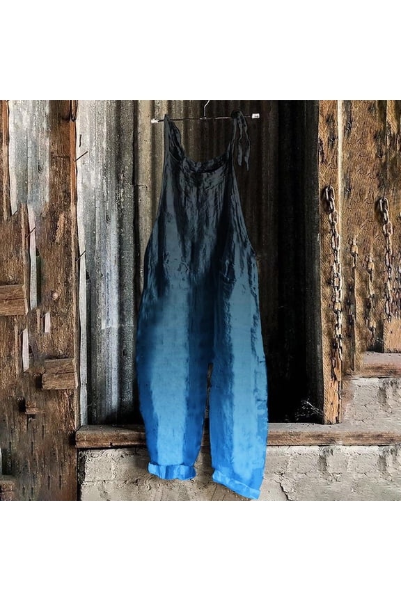 Women's Dark Wash Overalls-Versatile Wardrobe Staple,Ladies' Printed Sleeveless Casual Overalls Jumpsuit Jumpsuit Pants Blue S