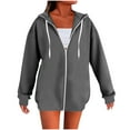 thumbnail image 1 of LEBONYARD Women's Drawstring Hoodie Zip-Up Solid Casual Pocket Long Sleeve Loose Fit Sweatshirts, 1 of 5